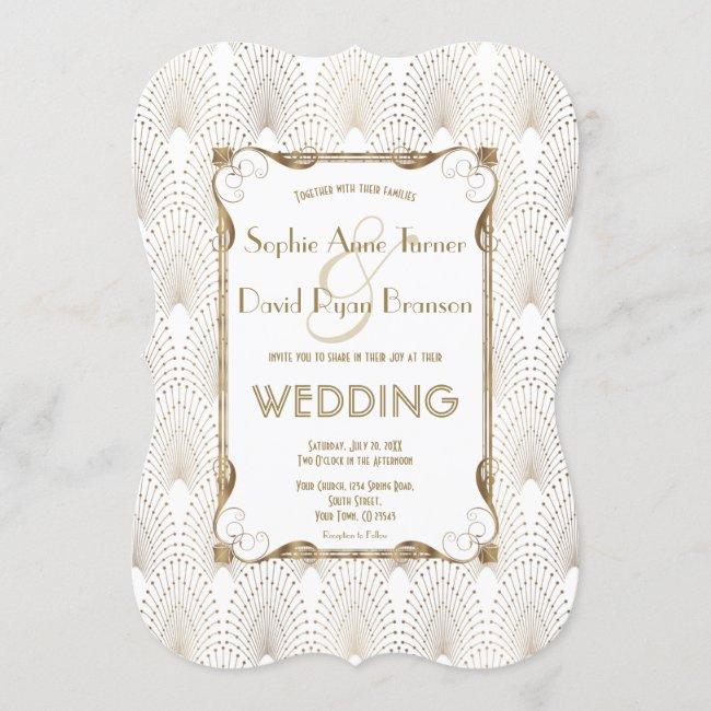 Old Hollywood Great Gatsby White Wedding Invite