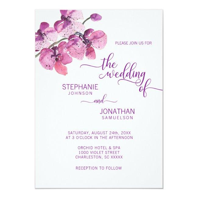 Painted Watercolor Purple Floral Orchids Wedding