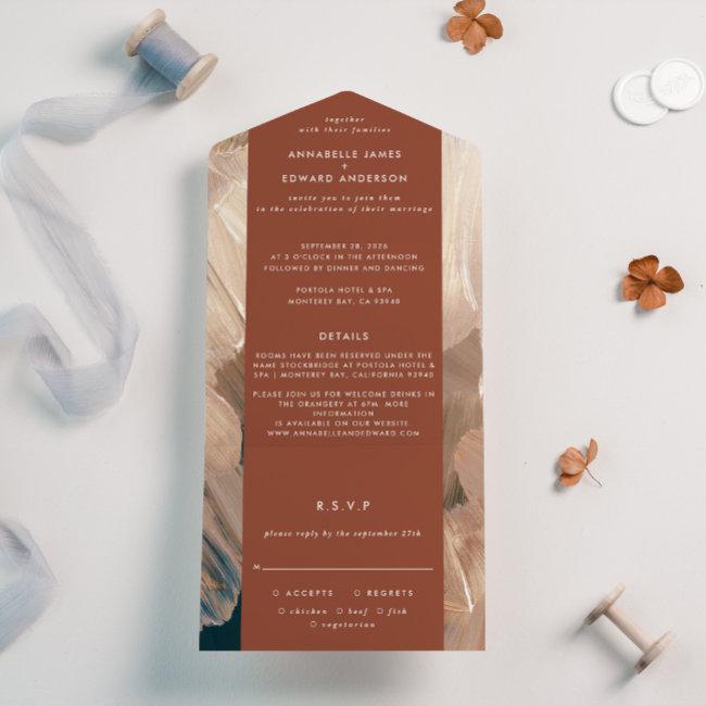 Painterly Teal Terracotta Abstract Rsvp Wedding Al All In One
