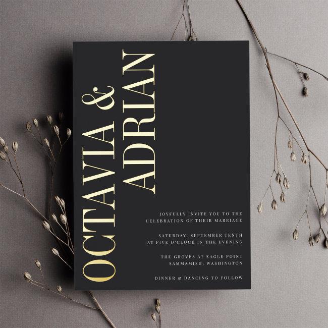 Parallel | Modern Black & Gold Typography Wedding Foil