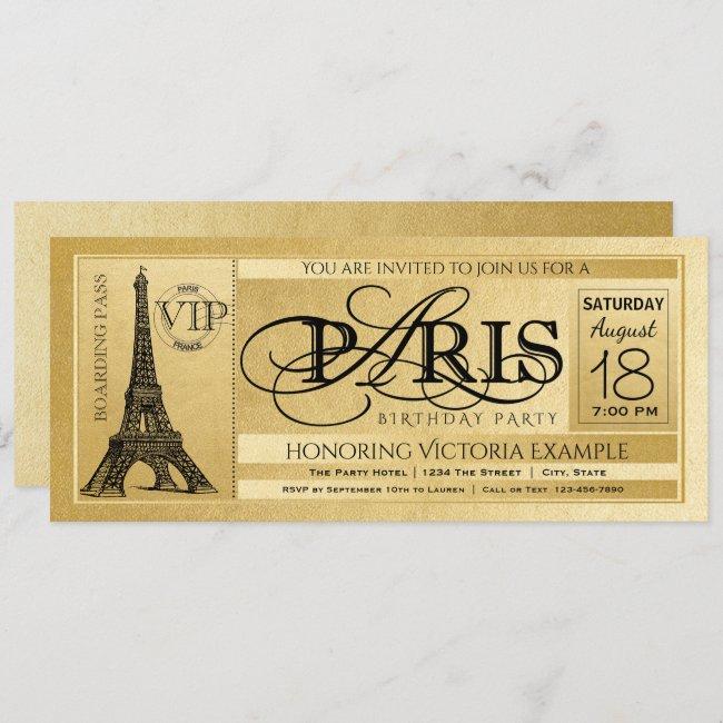 Paris Birthday Party  Gold Paris Ticket