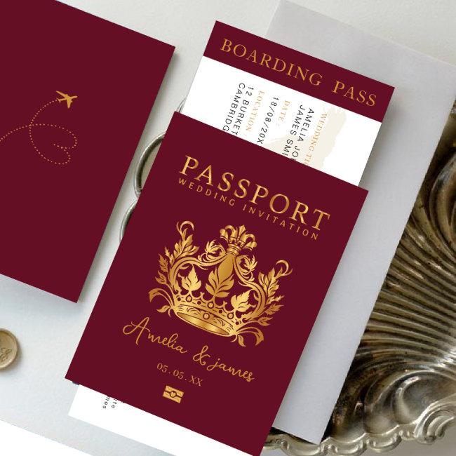 Passport Destination Wedding Faux Gold