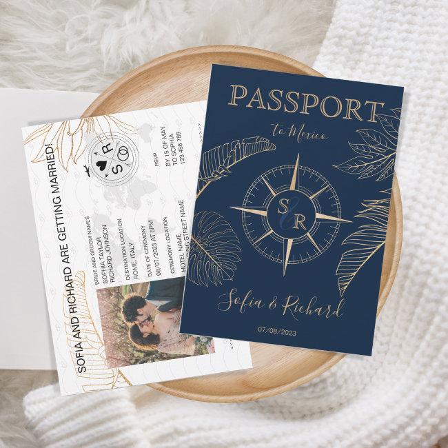 Passport Destination Wedding Palm Compass Monogram