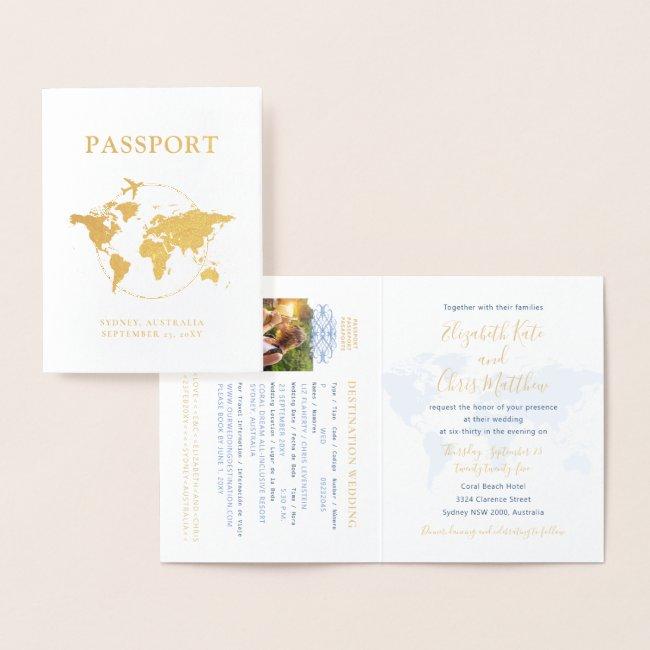 Passport Wedding  Real Gold Foil Map