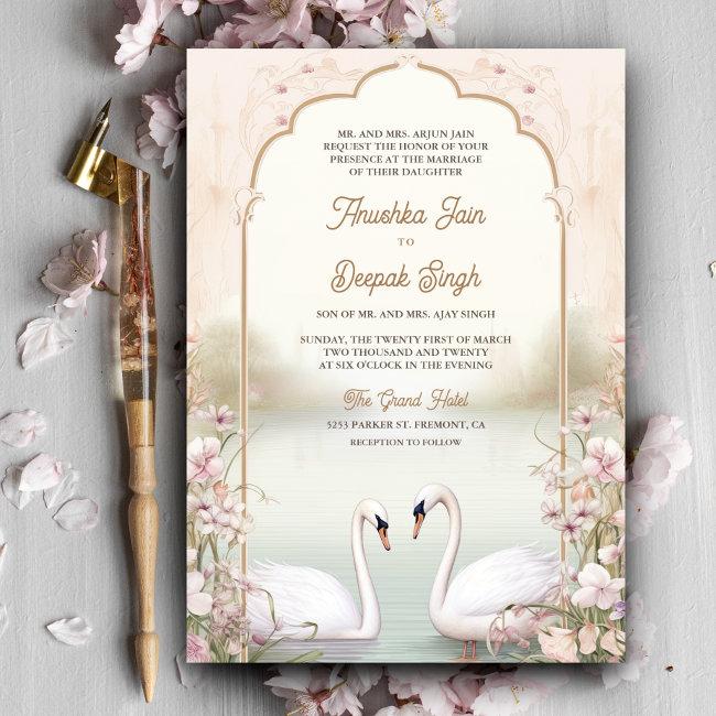 Pastel Floral Romantic Swans Indian Wedding