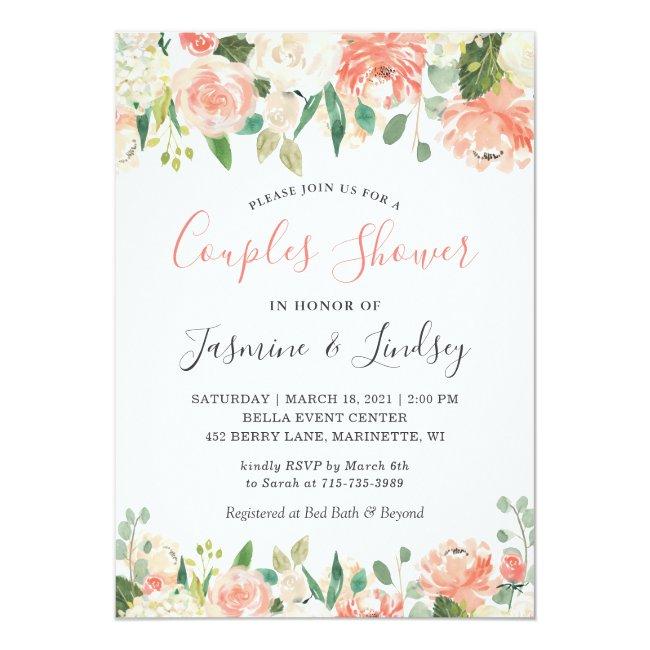 Peach And Coral Floral Wedding Couples Shower