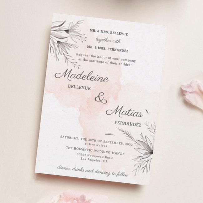 Peach & Grey Floral Romantic Elegant Wedding