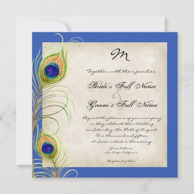 Peacock Feathers Royal Blue Wedding Invites