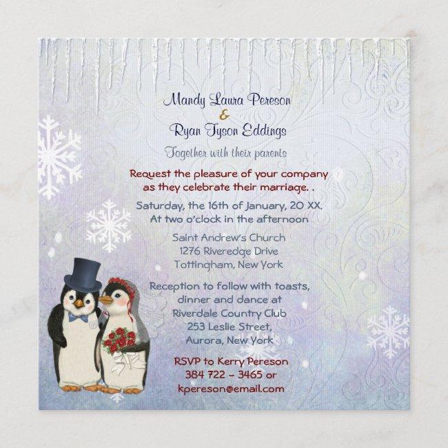 Penguin Bride And Groom Wedding  Square