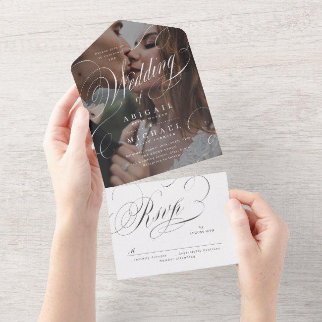 Photo Elegant Classic Calligraphy Vintage Wedding All In One