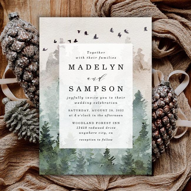 Pine Tree Forest Rustic Watercolor Themed Wedding