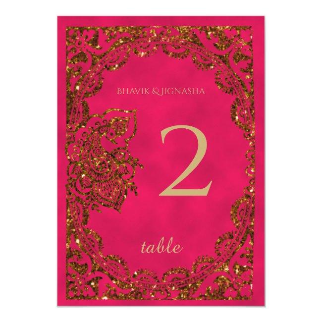 Pink And Gold Peacock Indian Table Number