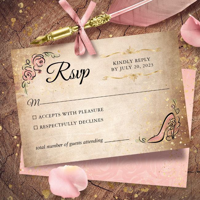 Pink And Gold Princess Shoe Elegant Wedding Rsvp