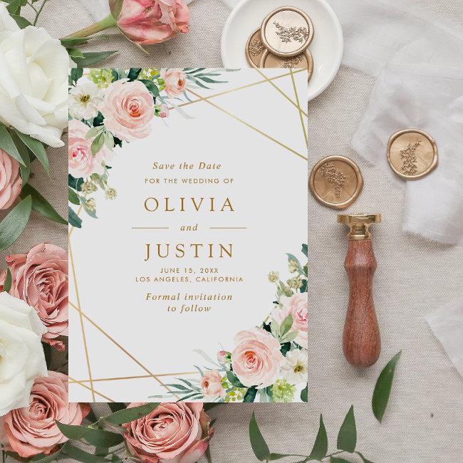 Pink Blush Floral Geometric Save The Date