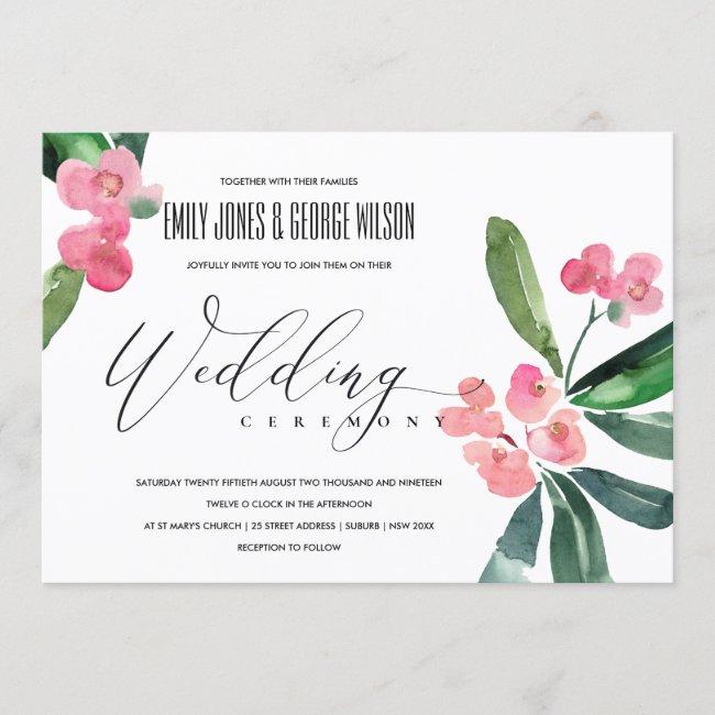Pink Christ Thorn Cacti Bloom Watercolor Wedding