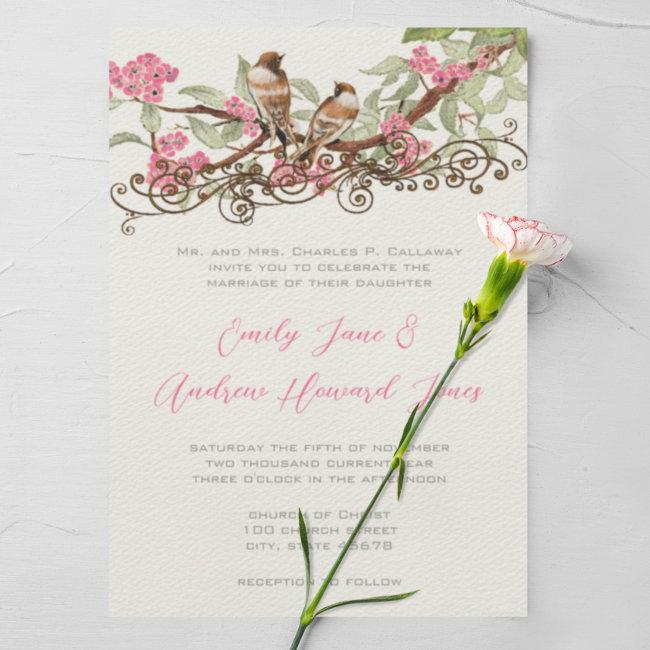 Pink Fairytale Forest Love Birds Wedding