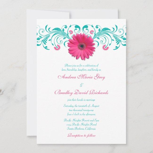 Pink Gerbera Daisy Turquoise Floral Wedding