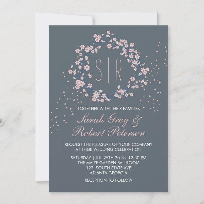 Pink Gray Cherry Blossom Floral Wedding