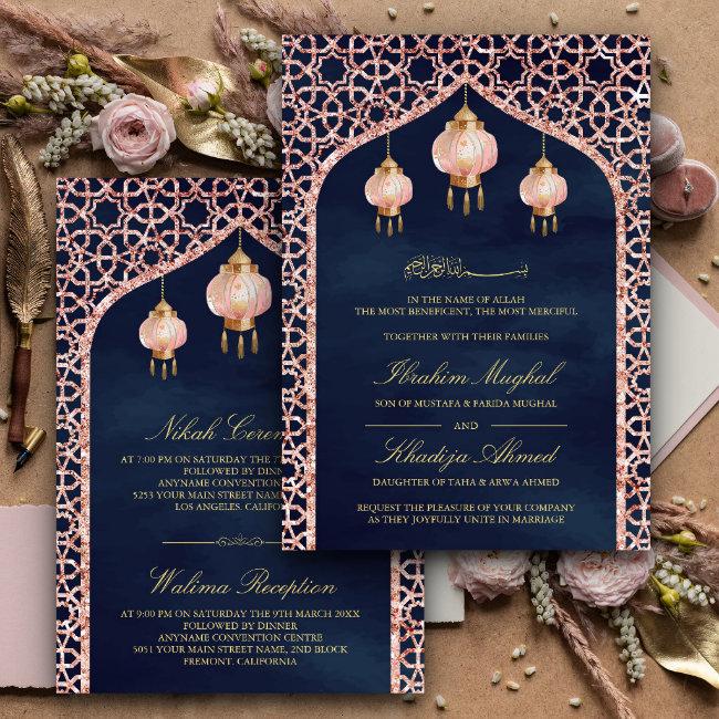 Pink Lanterns Navy Blue Rose Gold Muslim Wedding