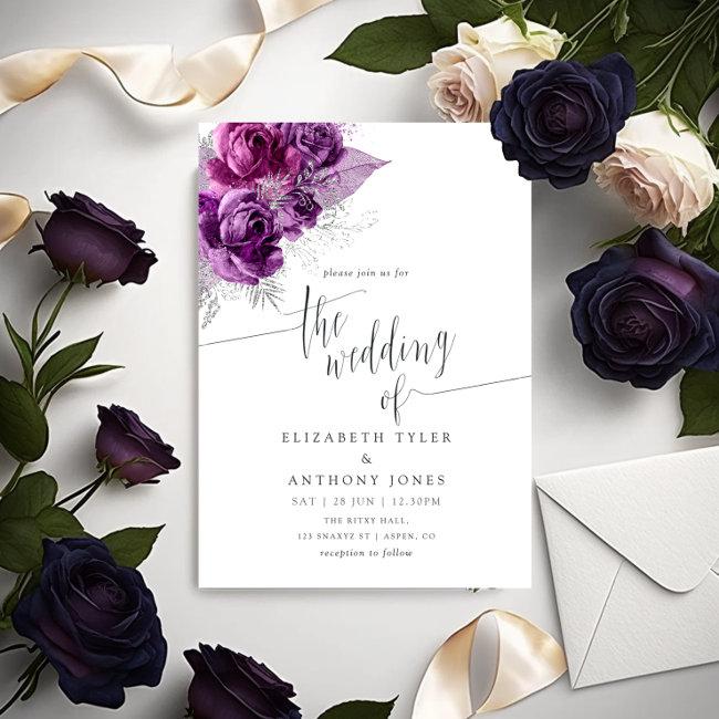 Plum And Navy Watercolor Floral Wedding