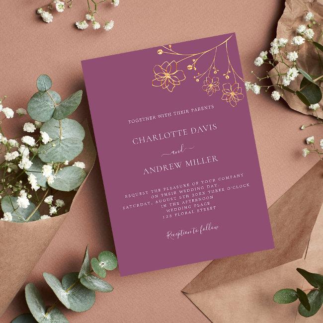 Plum Purple Gold Floral Elegant Luxury Wedding