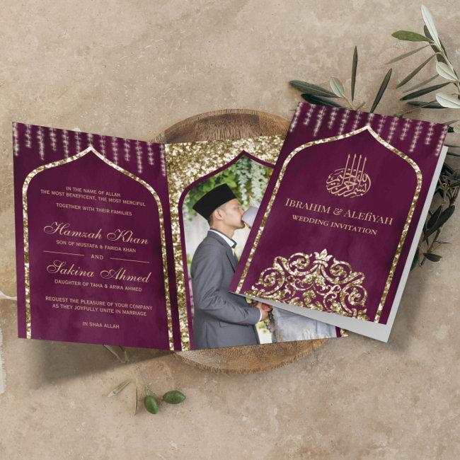 Plum Purple Vintage Gold Islamic Arch Wedding