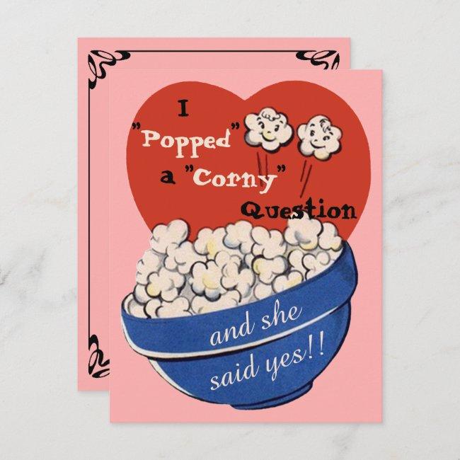 Popcorn Corny Question, Cute Retro Save The Date