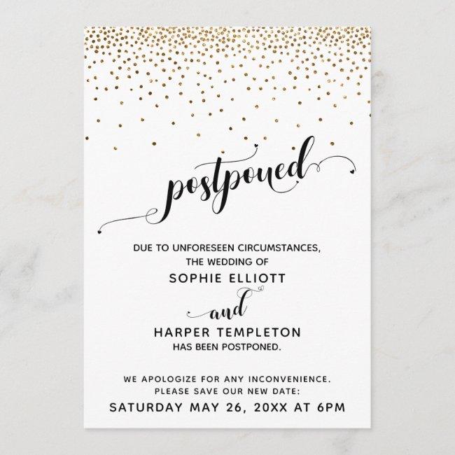 Postponed Wedding Gold Confetti & Hearts Script