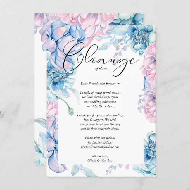 Postponed Wedding Watercolor Pink And Blue Floral