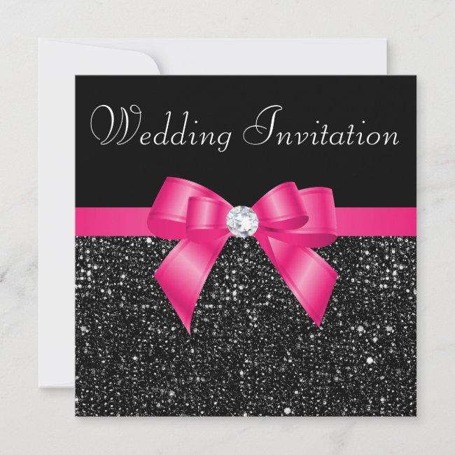 Printed Black Sequins And Hot Pink Bow Wedding