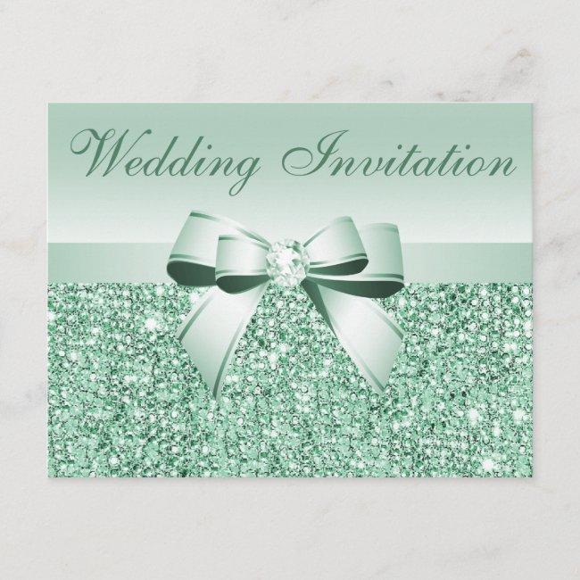 Printed Mint Green Sequins, Bow & Diamond Wedding
