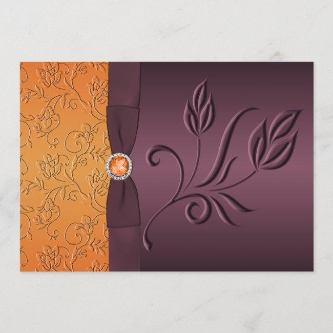 Printed Ribbon Purple, Tangerine Wedding Invite
