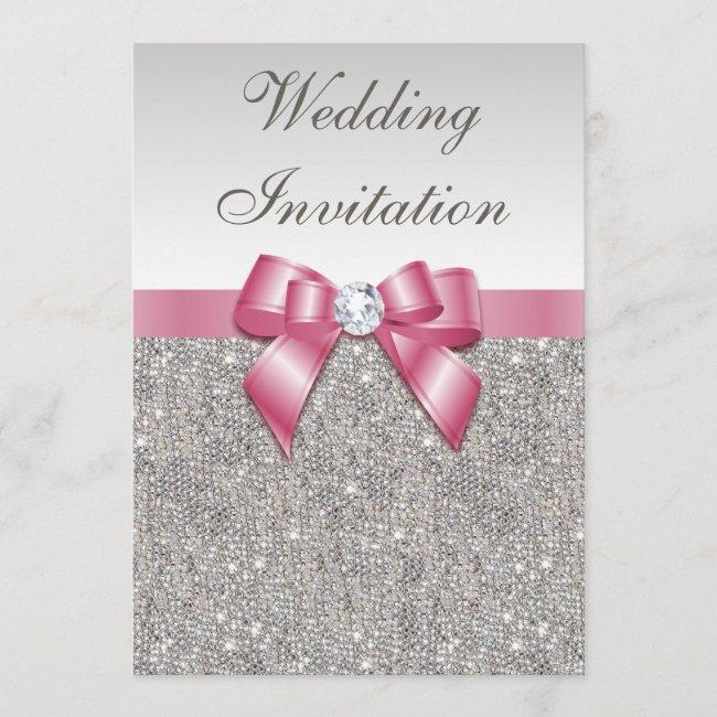 Printed Silver Sequins And Bow Pink Wedding