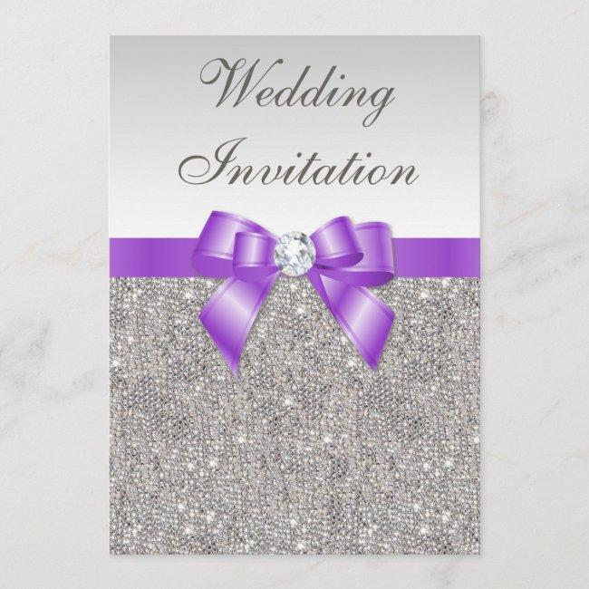 Printed Silver Sequins And Lavender Bow Wedding