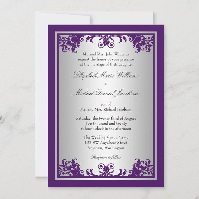 Purple And Silver Vintage Flourish Scroll Wedding