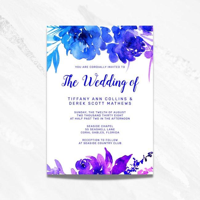 Purple Blue Ombre Watercolor Floral Wedding