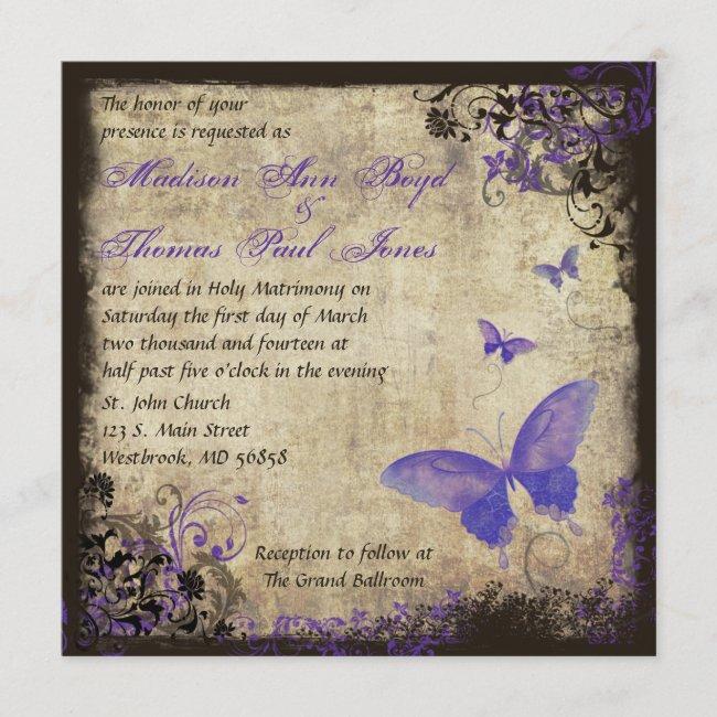 Purple Butterfly Vintage Square Wedding