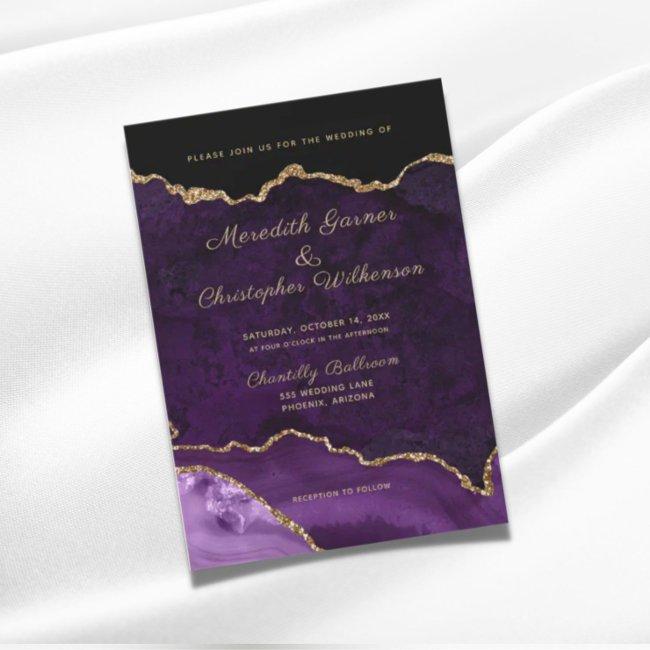 Purple Elegance Gold Glitter Agate Wedding