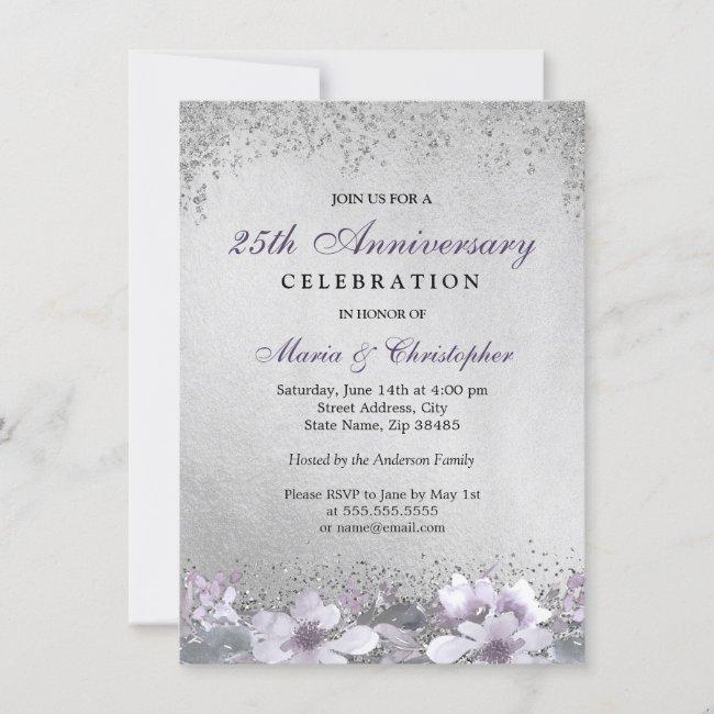 Purple Floral Silver 25th Wedding Anniversary
