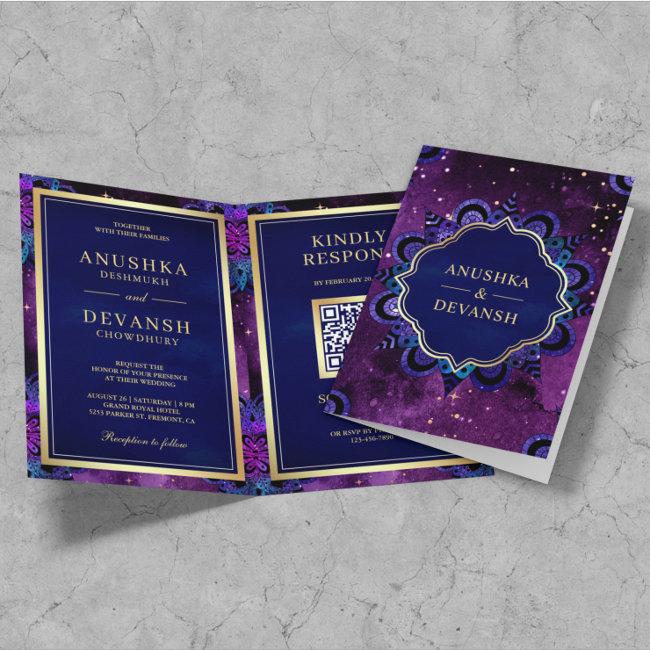 Purple Galaxy Blue Mandala Qr Code Indian Wedding