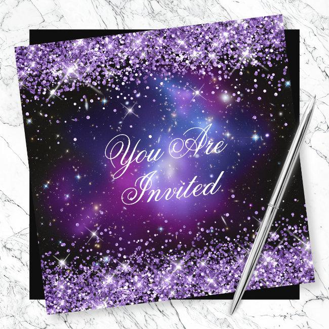 Purple Glitter Galaxy Cluster Planetarium Wedding