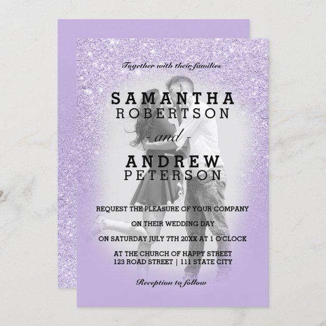 Purple Lavender Faux Glitter Ombre Photo Wedding