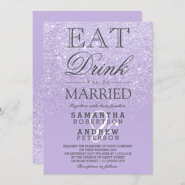 Purple Lavender Faux Glitter Ombre Script Wedding