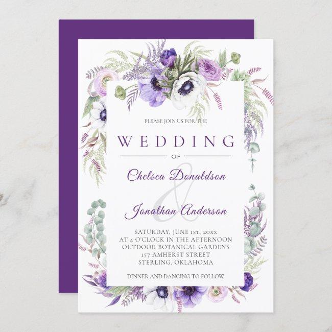 Purple Lavender White Watercolor Flowers Wedding