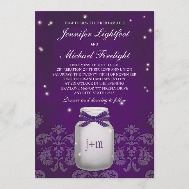 Purple Mason Jar With Fireflies Wedding