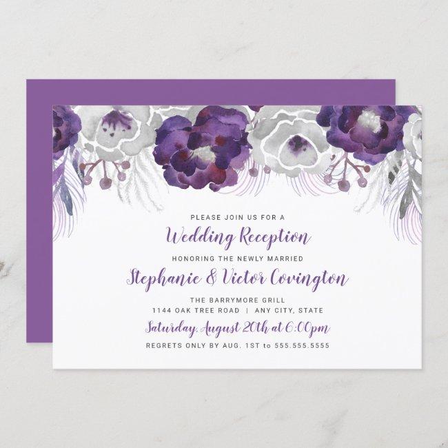 Purple Silver Watercolor Floral Wedding Reception