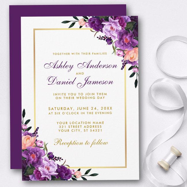 Purple Violet Floral Gold Wedding