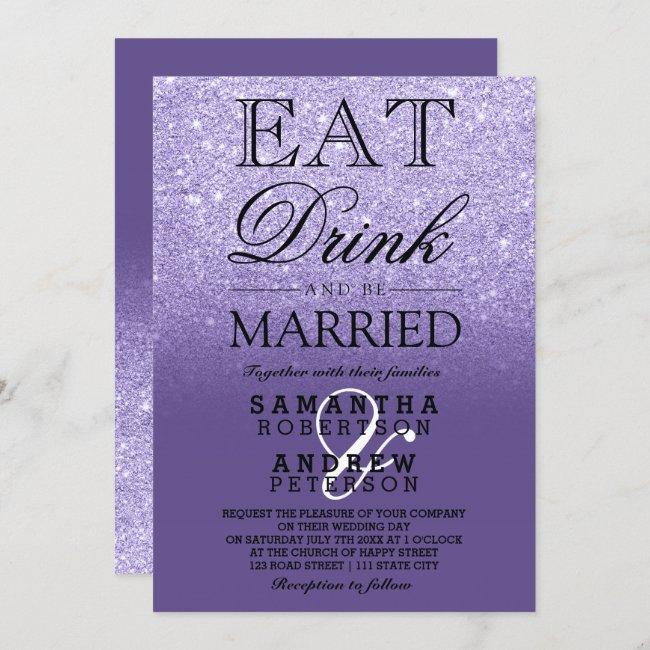 Purple Violet Glitter Ombre Typography Wedding