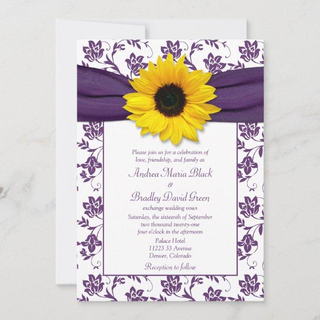 Purple White Damask Sunflower Wedding