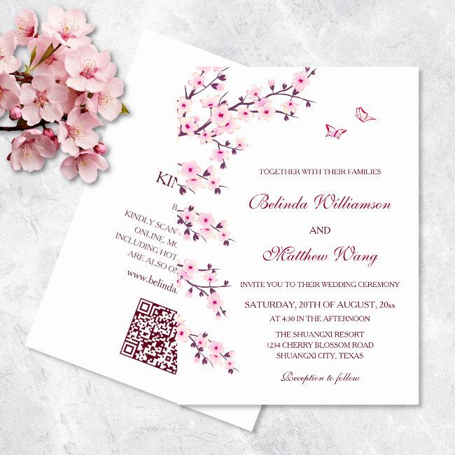Qr Code | Cherry Blossoms Pink White Wedding